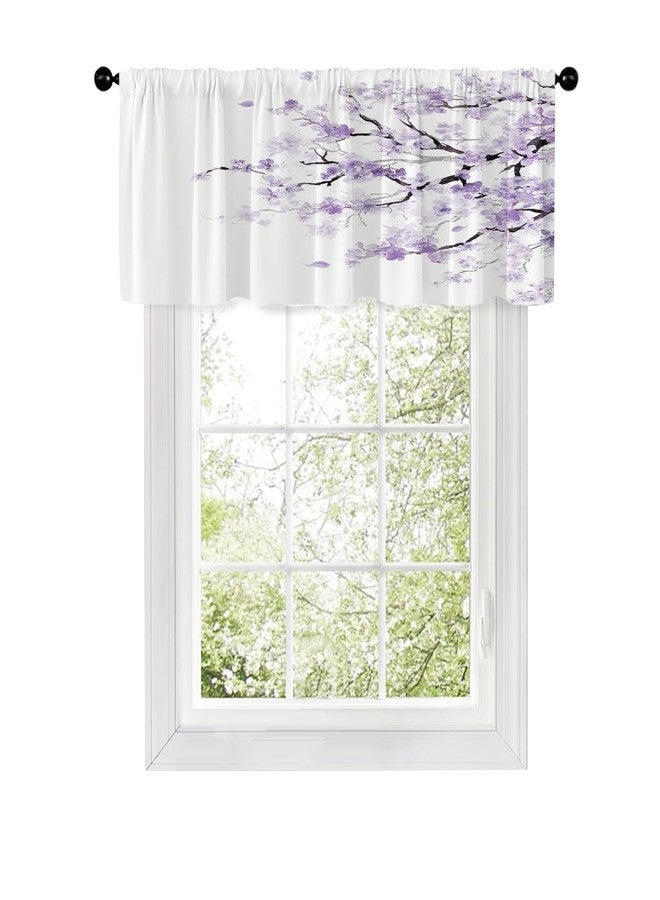Kikiry Purple Window Curtain Valance 52" W x 18" L Floral Cherry Blossom Japanese Lavender Patterned Flower Printed Woman Kitchen Rod Pocket Living Room Bedroom Drapes Treatment Fabric 1 Panel - Image 1